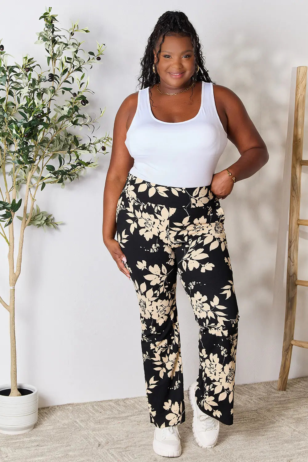 Heimish Full Size High Waist Floral Flare Pants Plus Size - Lilixa.store