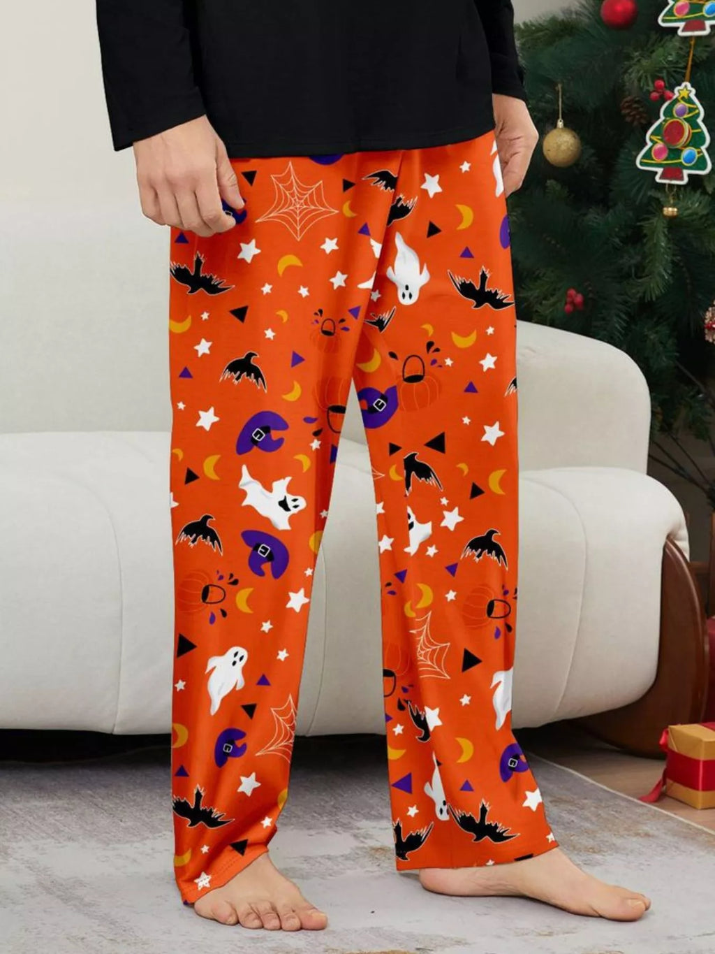 Full Size Halloween Family Matching Pajama Set with Ghost and Pumpkin Print Plus Size - Lilixa.store