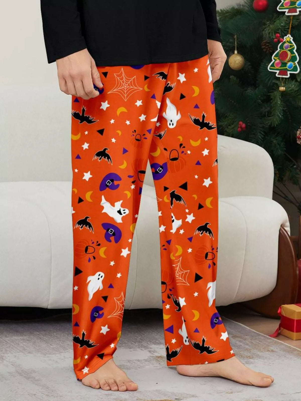 Full Size Halloween Family Matching Pajama Set with Ghost and Pumpkin Print Plus Size - Lilixa.store