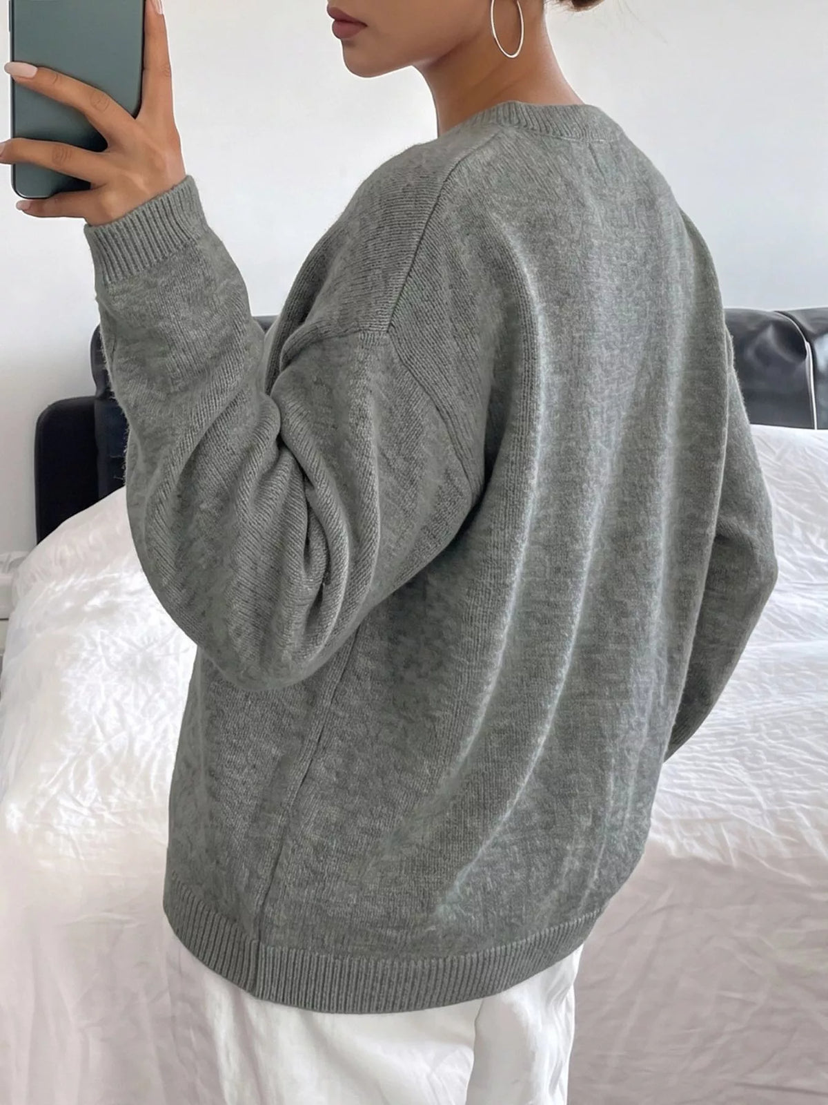 Star-Patterned Dropped Shoulder Sweater in Gray, view 6