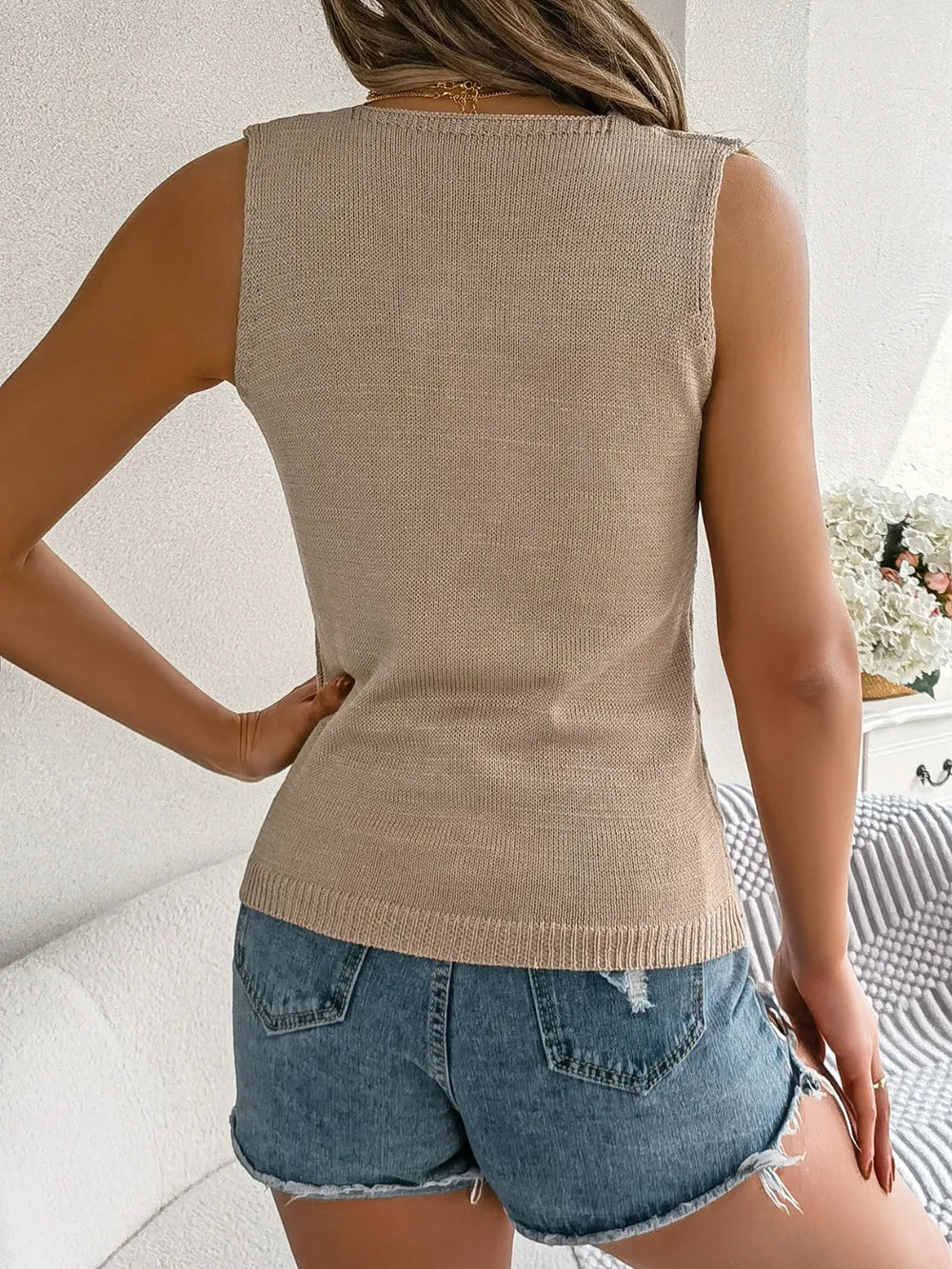 Openwork V-Neck Knit Vest, view 14