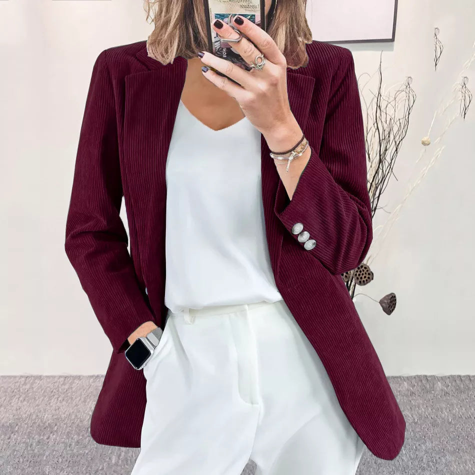 Corduroy Lapel Collar Casual Blazer - Lilixa.store