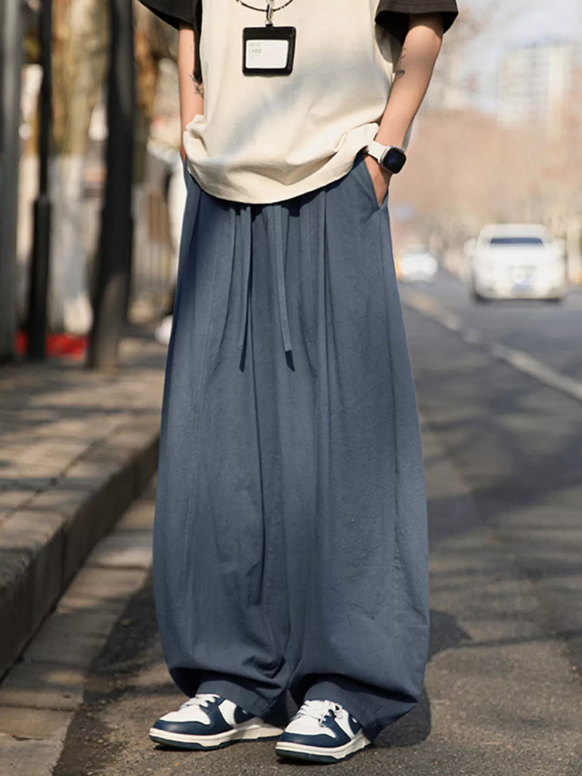 Men's Plus Size Loose Fit Wide Leg Pants in Light Gray