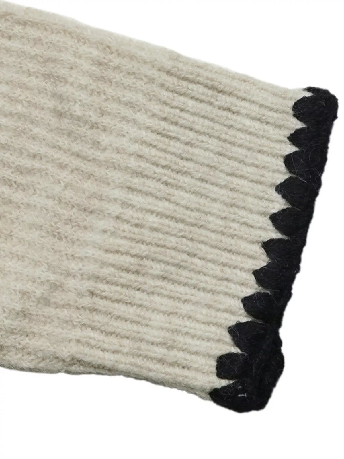 Contrast Trim Dropped Shoulder Sweater in Khaki, view 9