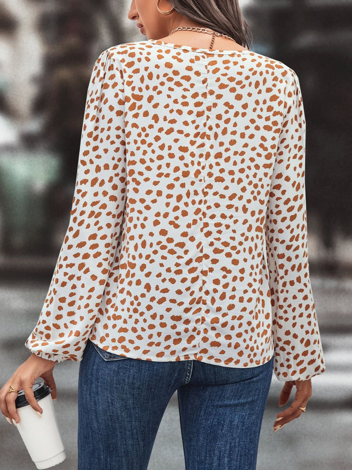 Printed Tie Neck Long Sleeve Blouse, view 8