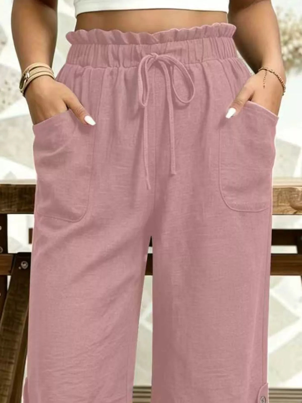 High-Waisted Drawstring Capris, view 9