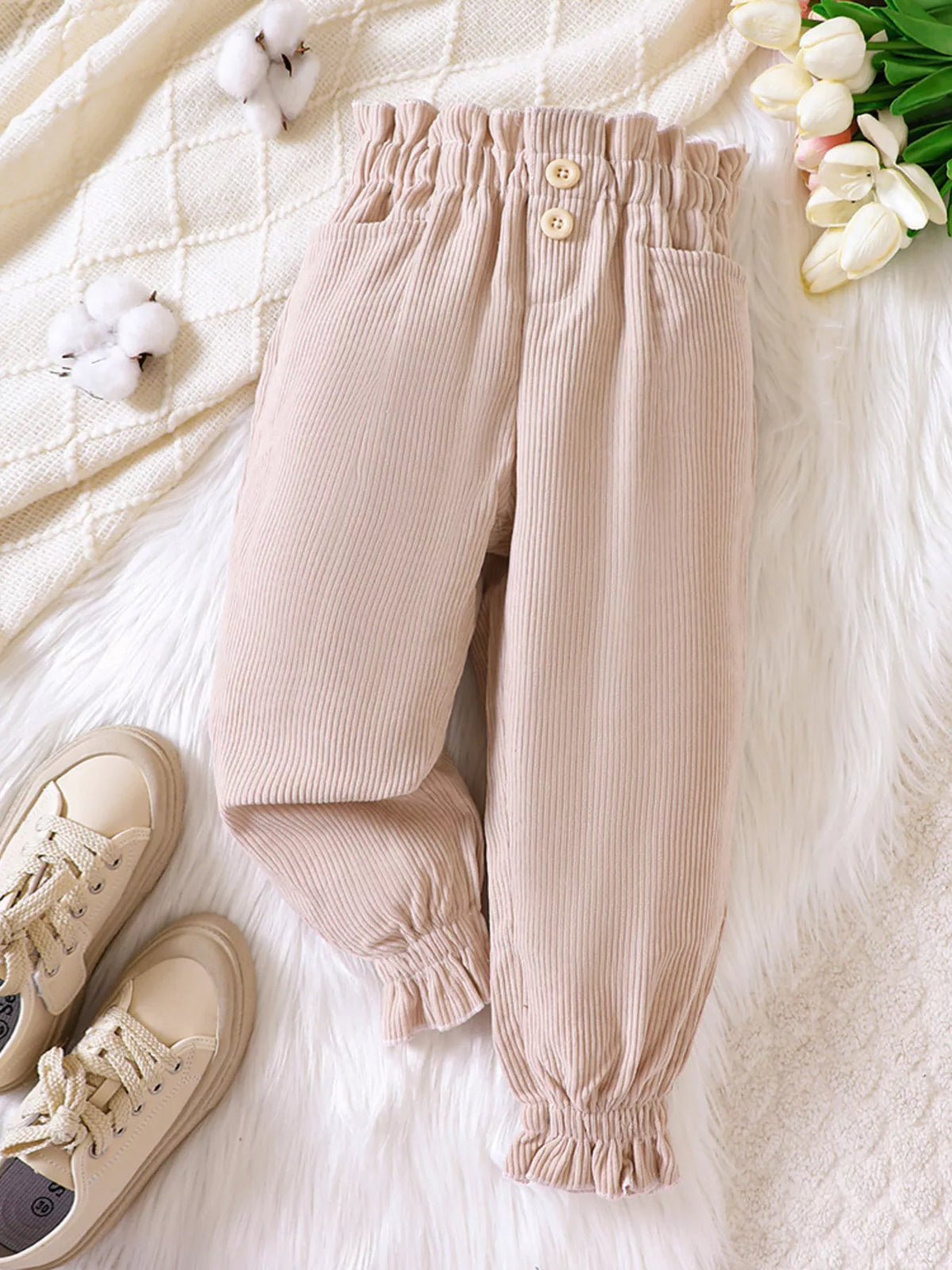 Children's Ruffled Hem Corduroy Pants - Lilixa.store