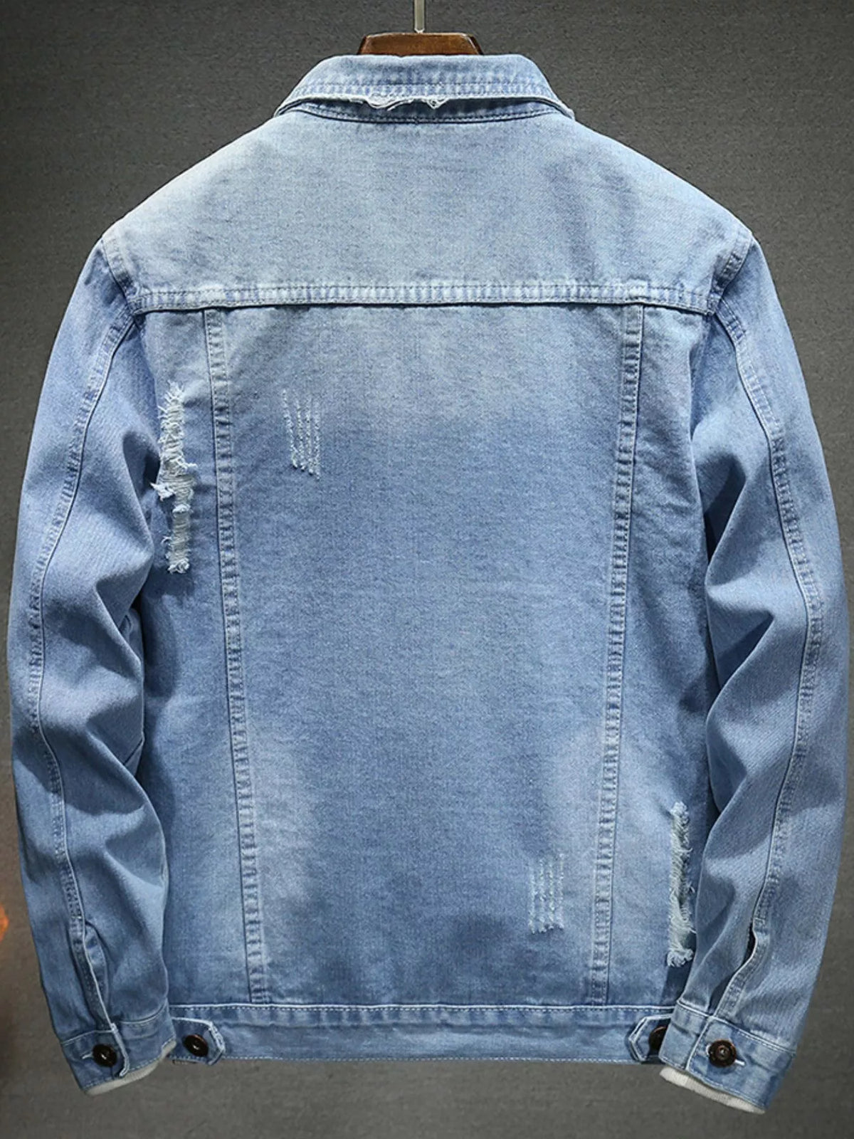 Men's Plus Size Distressed Slim Fit Denim Jacket