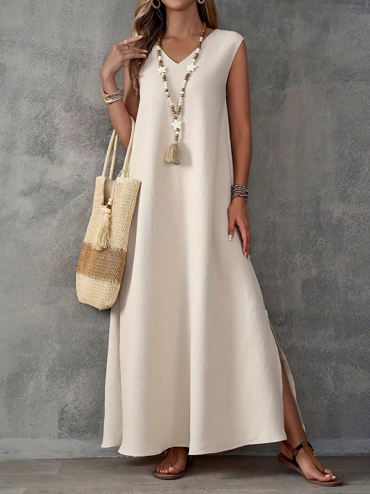 Sleeveless V-Neck Side-Slit Maxi Dress - Lilixa.store