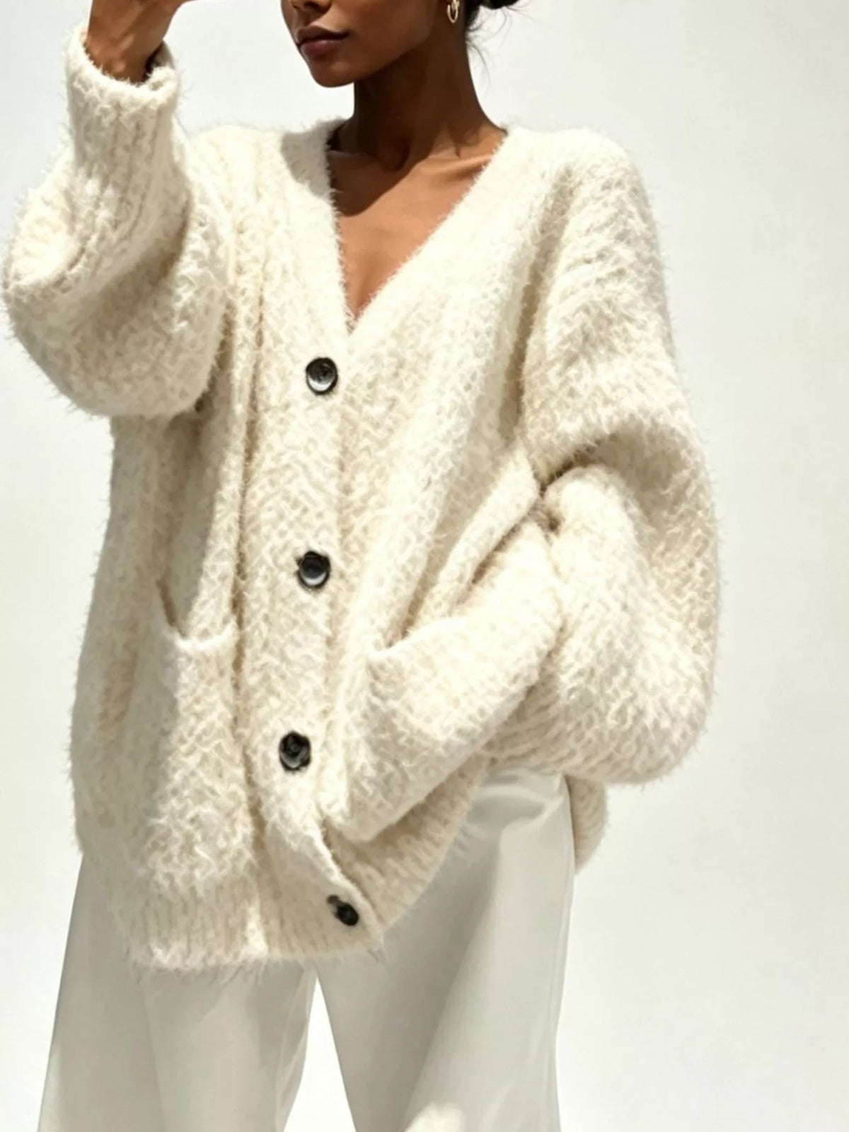 Full Size V-Neck Button-Down Cardigan Plus Size - Lilixa.store