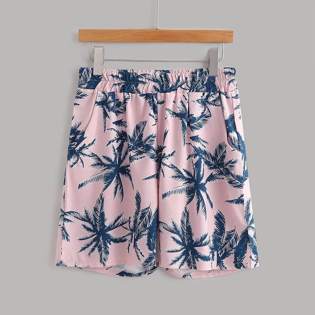 Men's Full Size Tropical Print Hawaiian Style Top and Shorts Set Plus Size in Pink, view 4