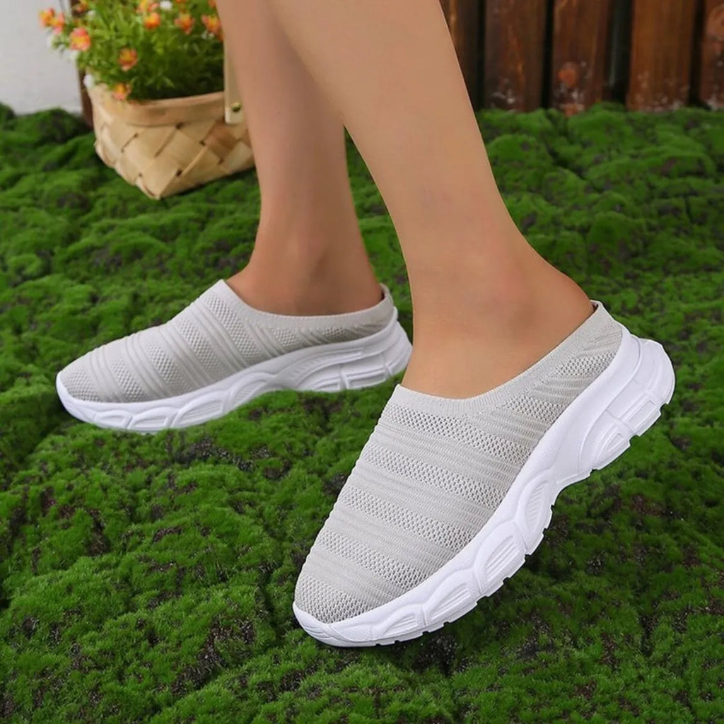 Breathable Mesh Round Toe Slip-Ons in Grey