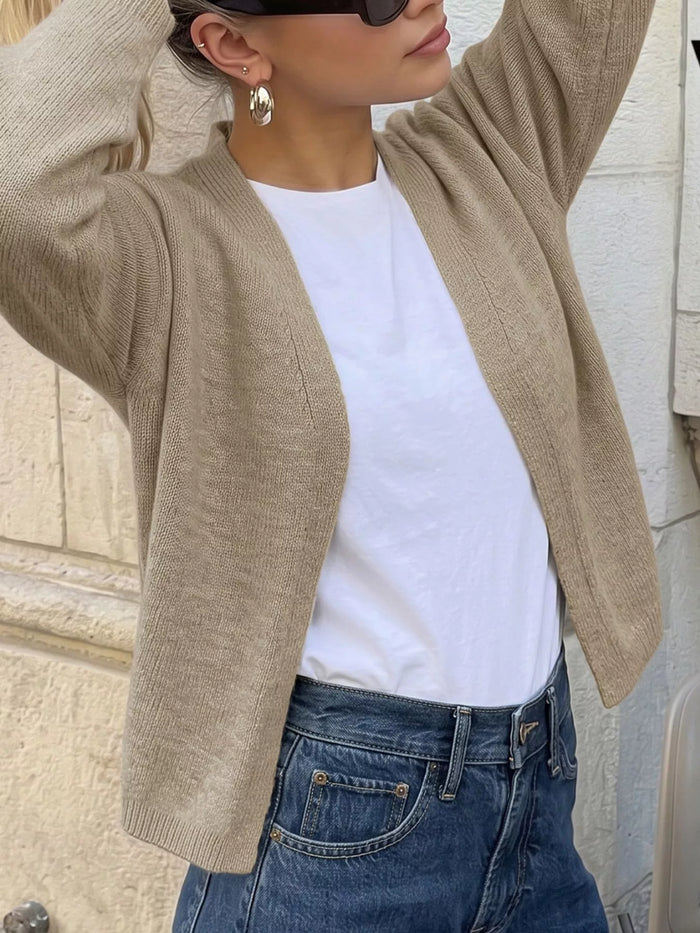 Open-Front Knit Cardigan in Khaki