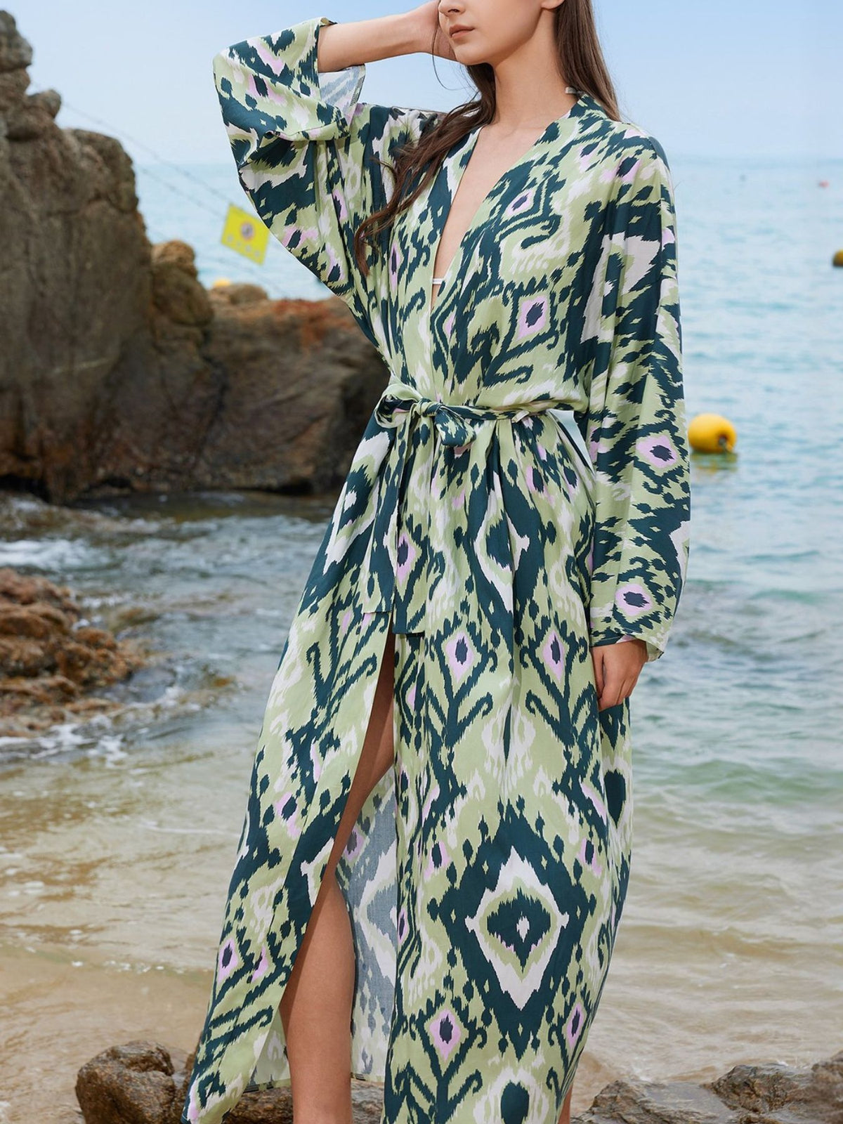 Boho Print Long Sleeve Beach Cover-Up - Lilixa.store