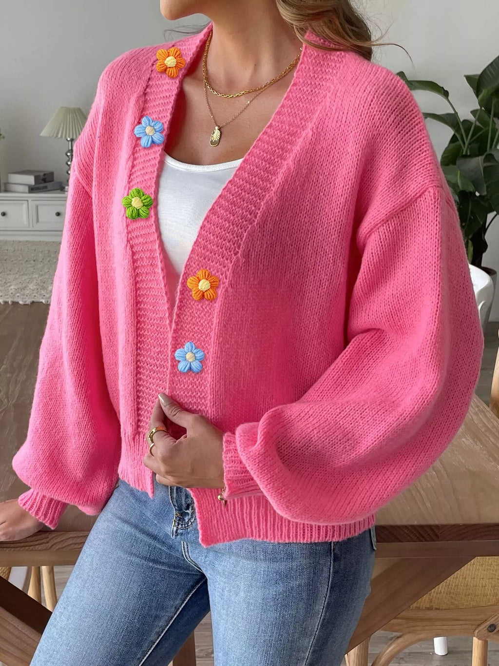 Flower Open Front Cardigan - Lilixa.store
