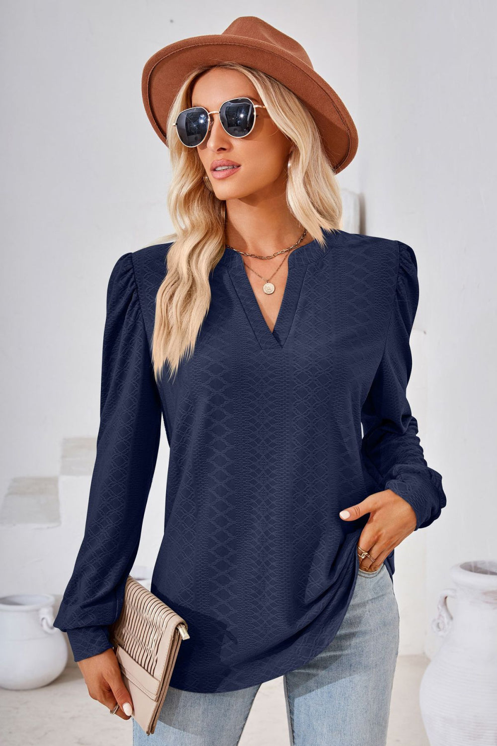 V-Neck Puff Sleeve Blouse, view 4