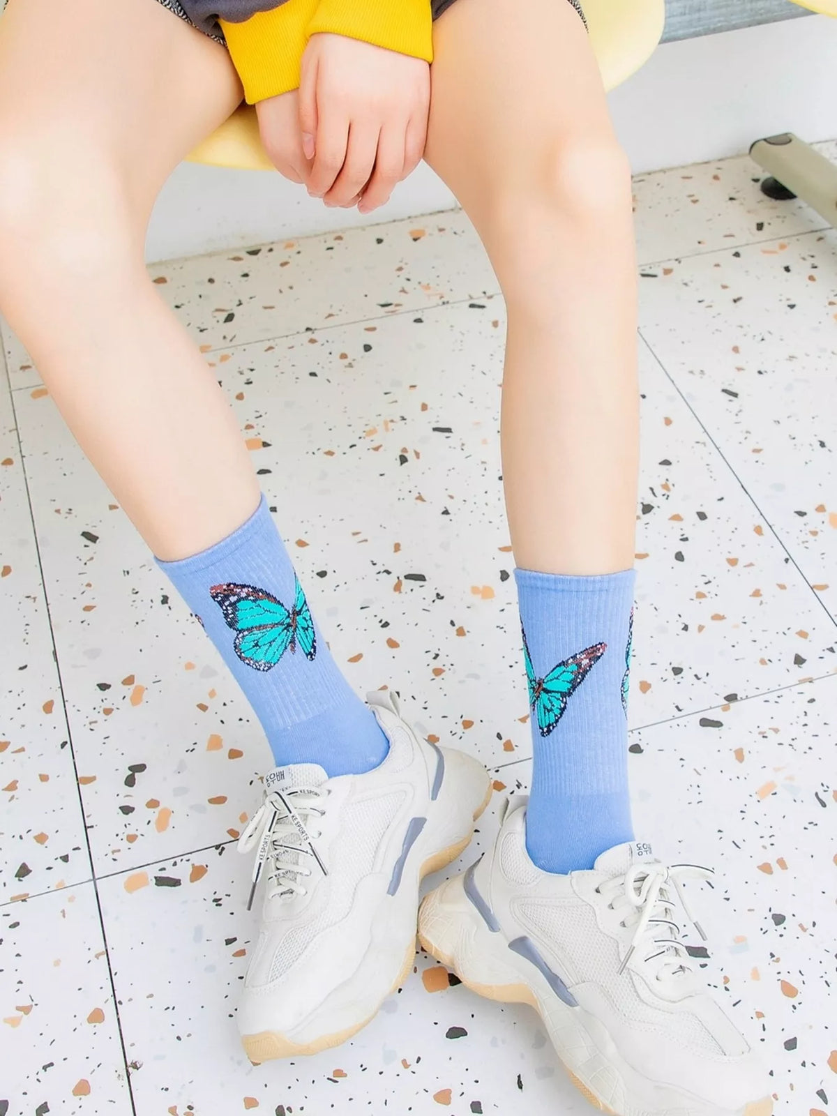 Butterfly Print Crew Socks, view 3