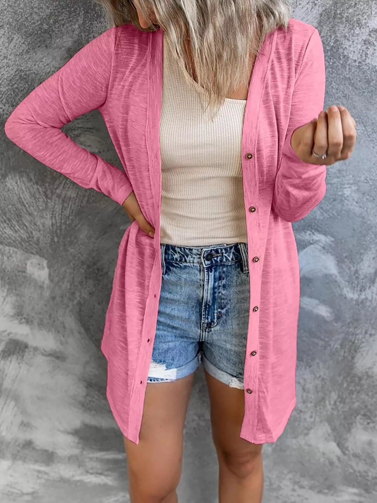 Lightweight Button-Down Cardigan in Fuchsia Pink