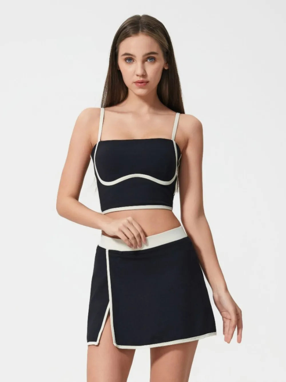 Millennia Contrast Trim Square Neck Active Cami with Detachable Chest Pads - Lilixa.store