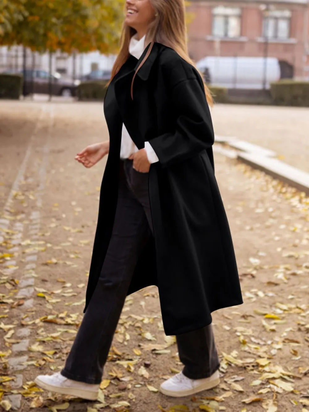Pocketed Collared Neck Long Sleeve Coat - Lilixa.store