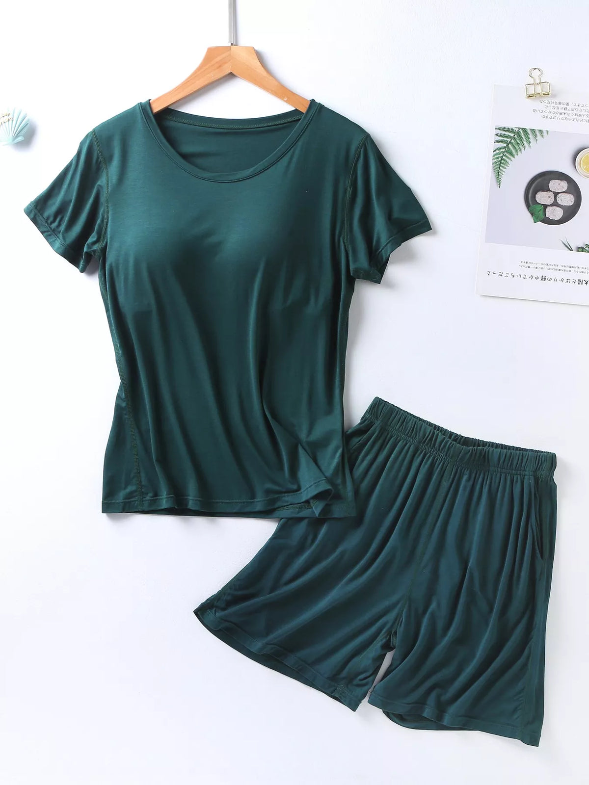 Plus Size Padded Round Neck Modal T-Shirt and Shorts Set - Lilixa.store