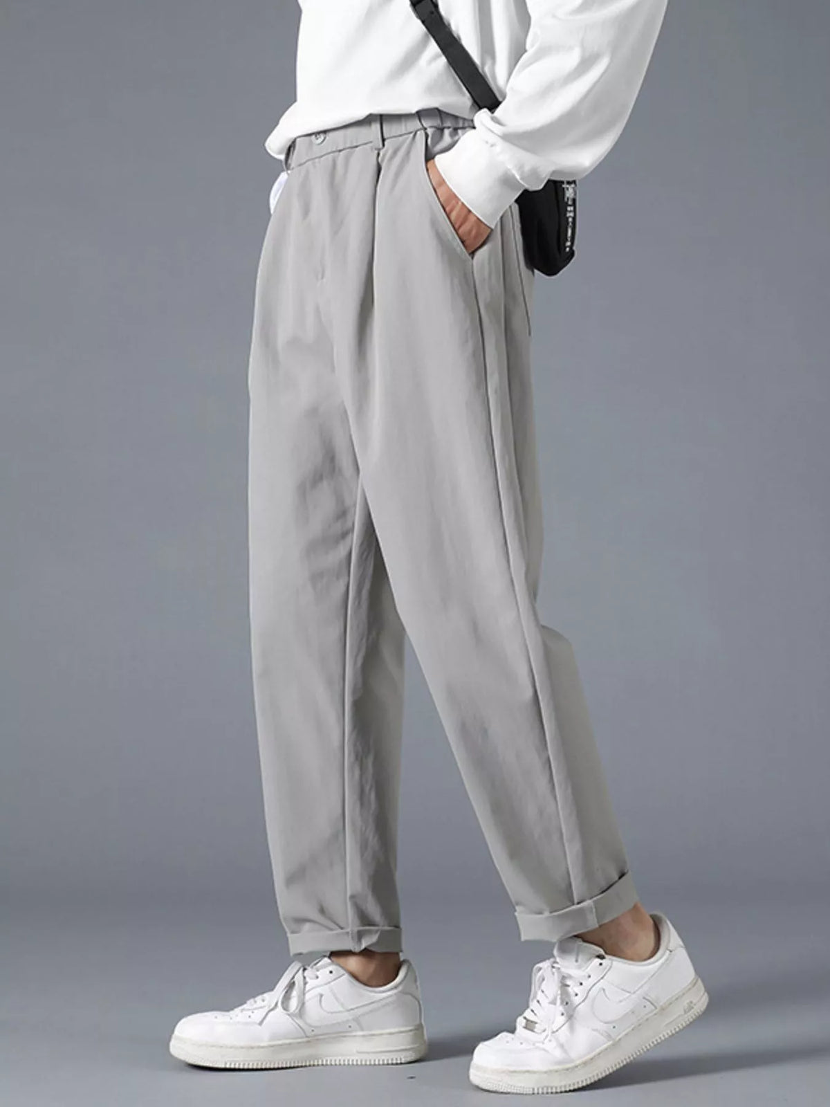 Men's Plus Size Casual Loose Fit Pleated Pants in Grey