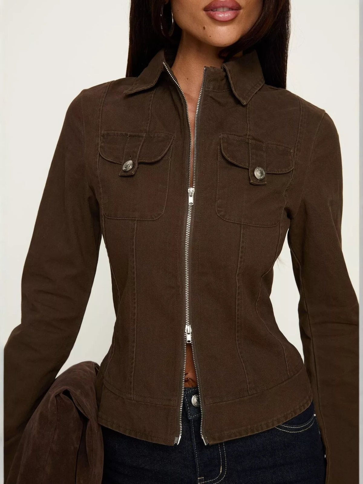 Slim-Fit Utility Zip-Up Cropped Jacket