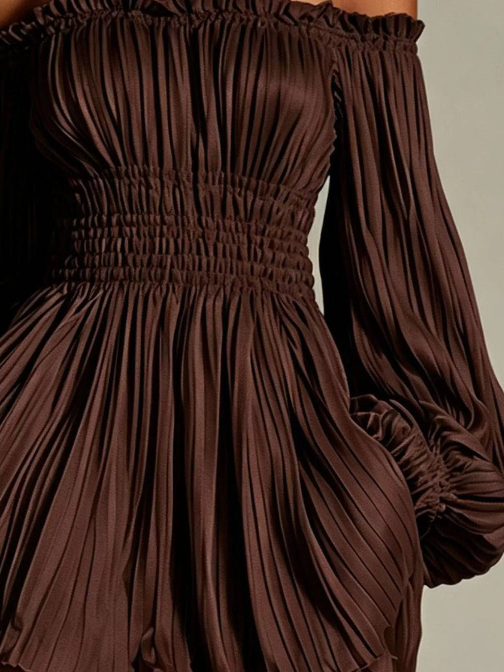 Off-Shoulder Pleated Mini Dress - Lilixa.store