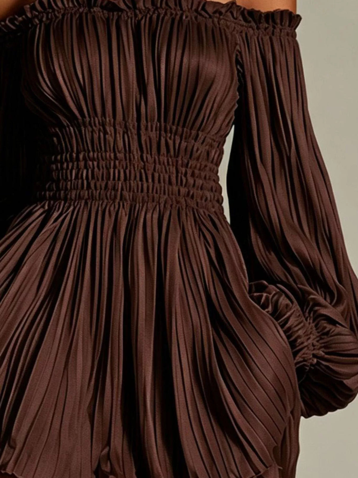 Off-Shoulder Pleated Mini Dress - Lilixa.store