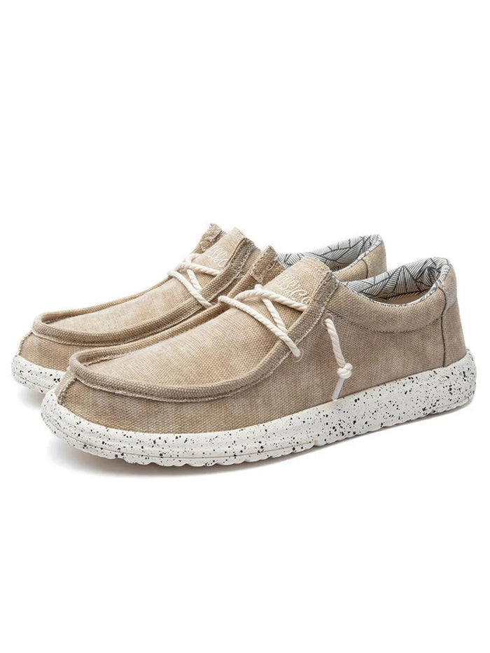 Men's Canvas Lace Slip-On Shoes in Khaki