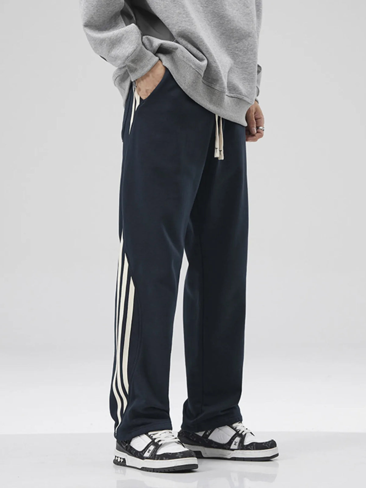 Men's Plus Size Casual Drawstring Side Stripe Pants in Sapphire Blue