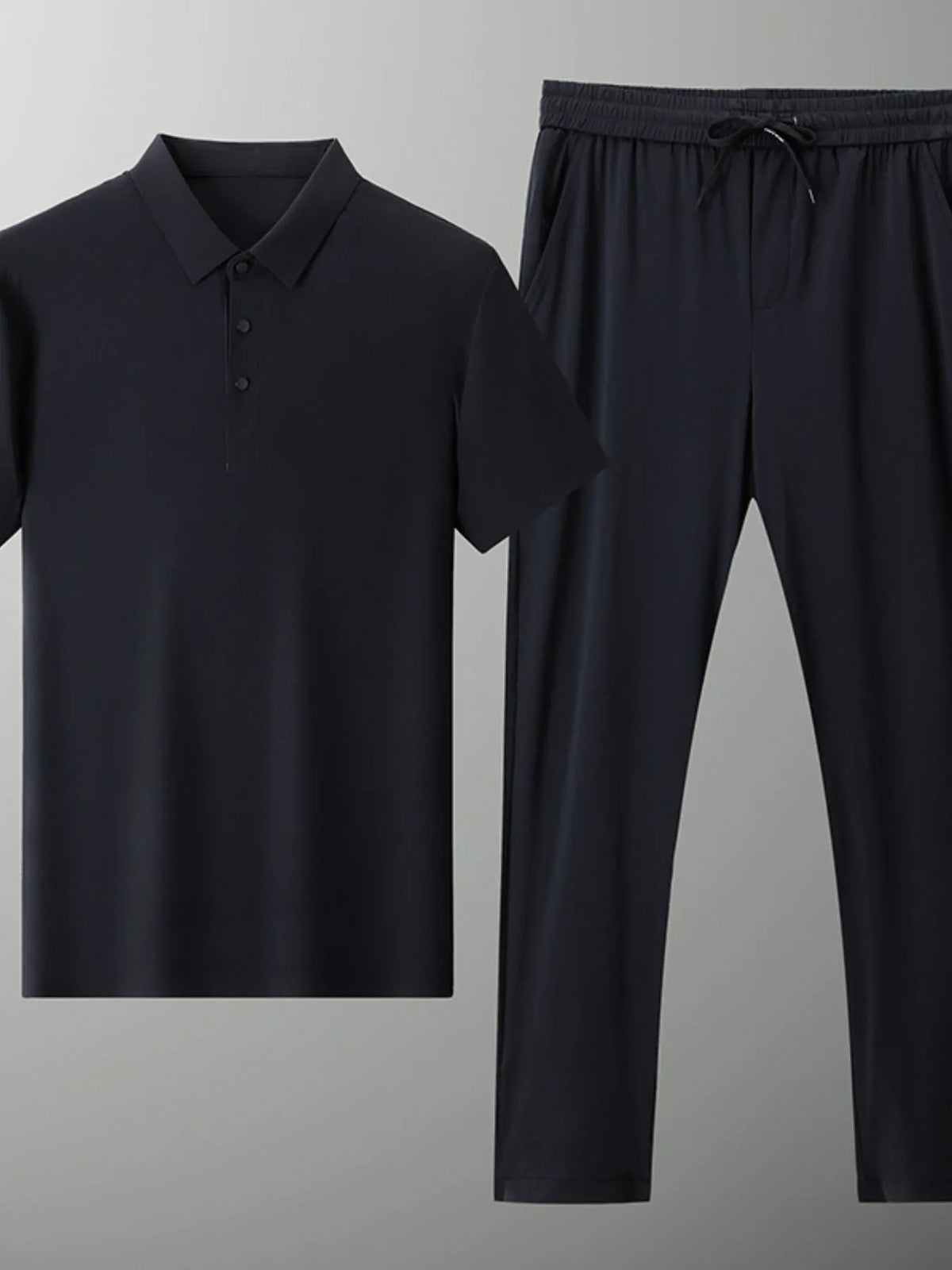 Men's Full Size Button Detail Short Sleeve Polo Plus Size in Black