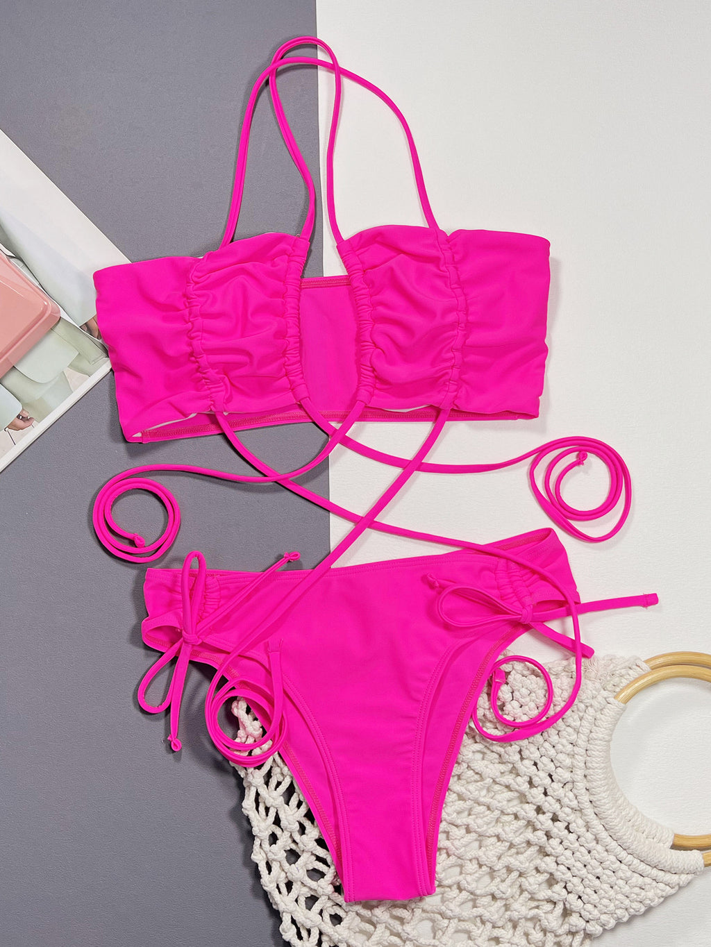 Halter Neck Drawstring Detail Bikini Set - Lilixa.store