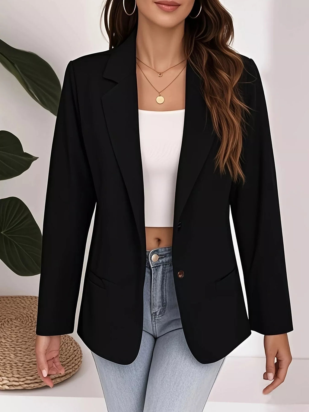 Plus Size Lapel Collar Single-Button Blazer - Lilixa.store