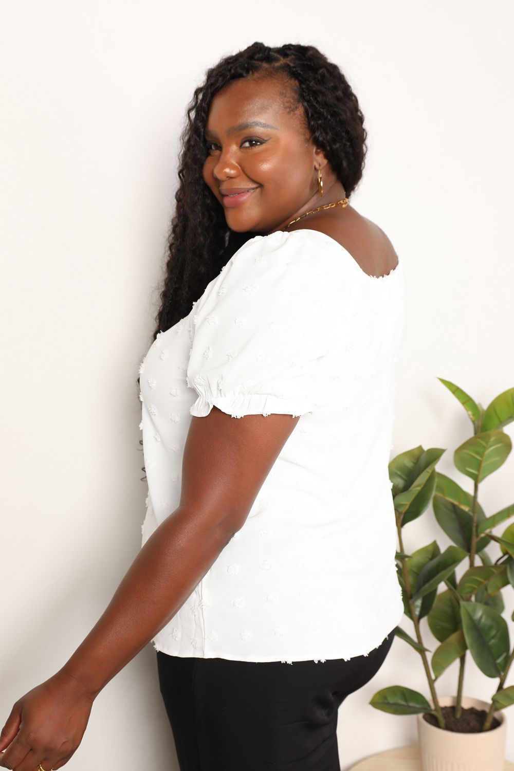 Mandy Swiss Dot Puff Sleeve Square Neck Blouse in White, view 9