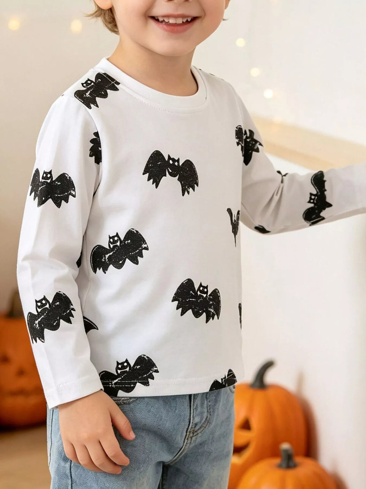 Children's Halloween Bat Print Long Sleeve T-Shirt - Lilixa.store