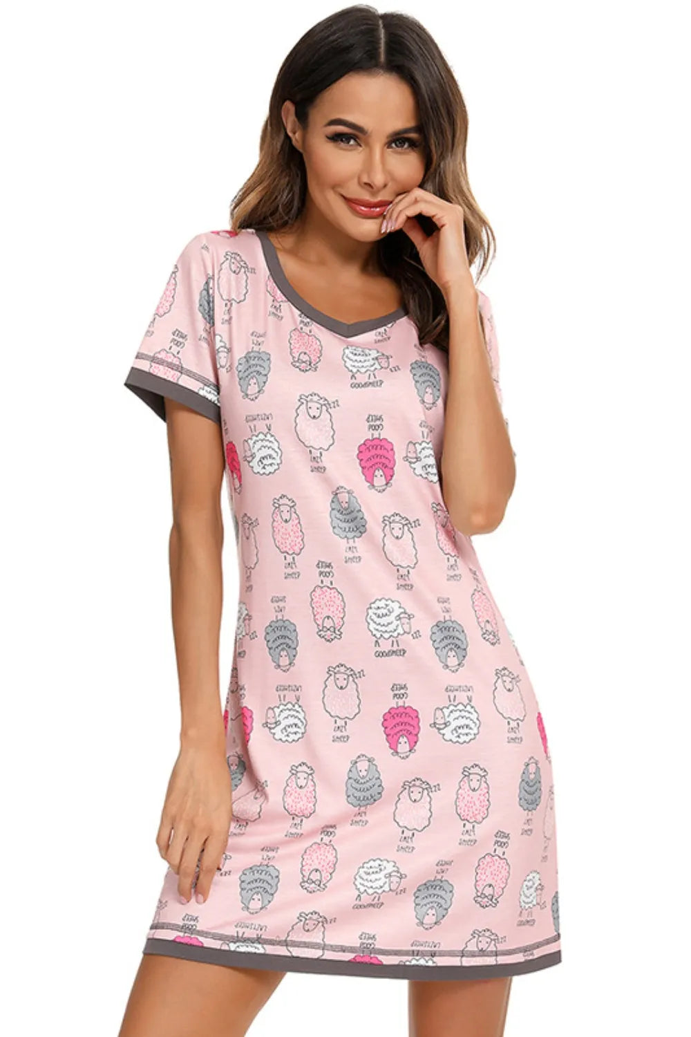 Contrast Trim Short Sleeve Lounge Dress, view 25
