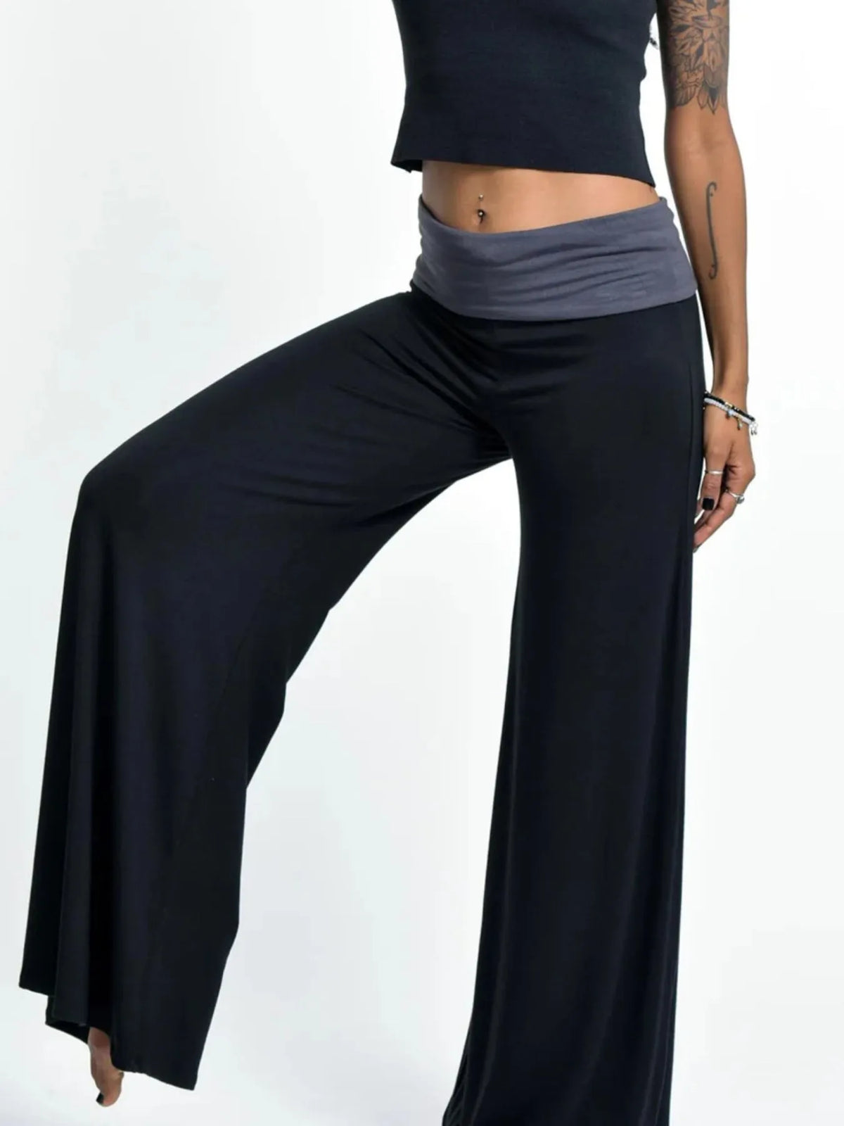 High Waisted Wide Leg Yoga Pants with Contrast Waistband - Lilixa.store
