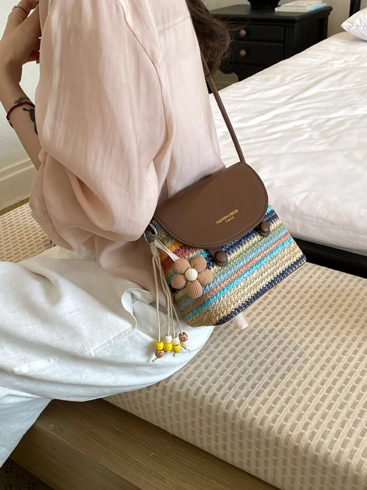 Striped Woven Crossbody Bag - Lilixa.store