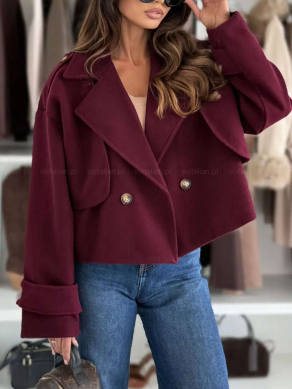 Double-Breasted Cropped Outerwear - Lilixa.store