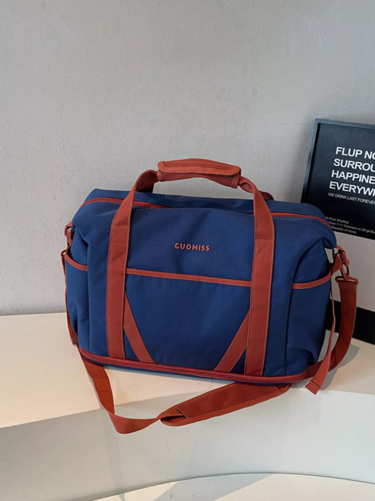 Contrast Oxford Cloth Travel Bag in Blue, view 5
