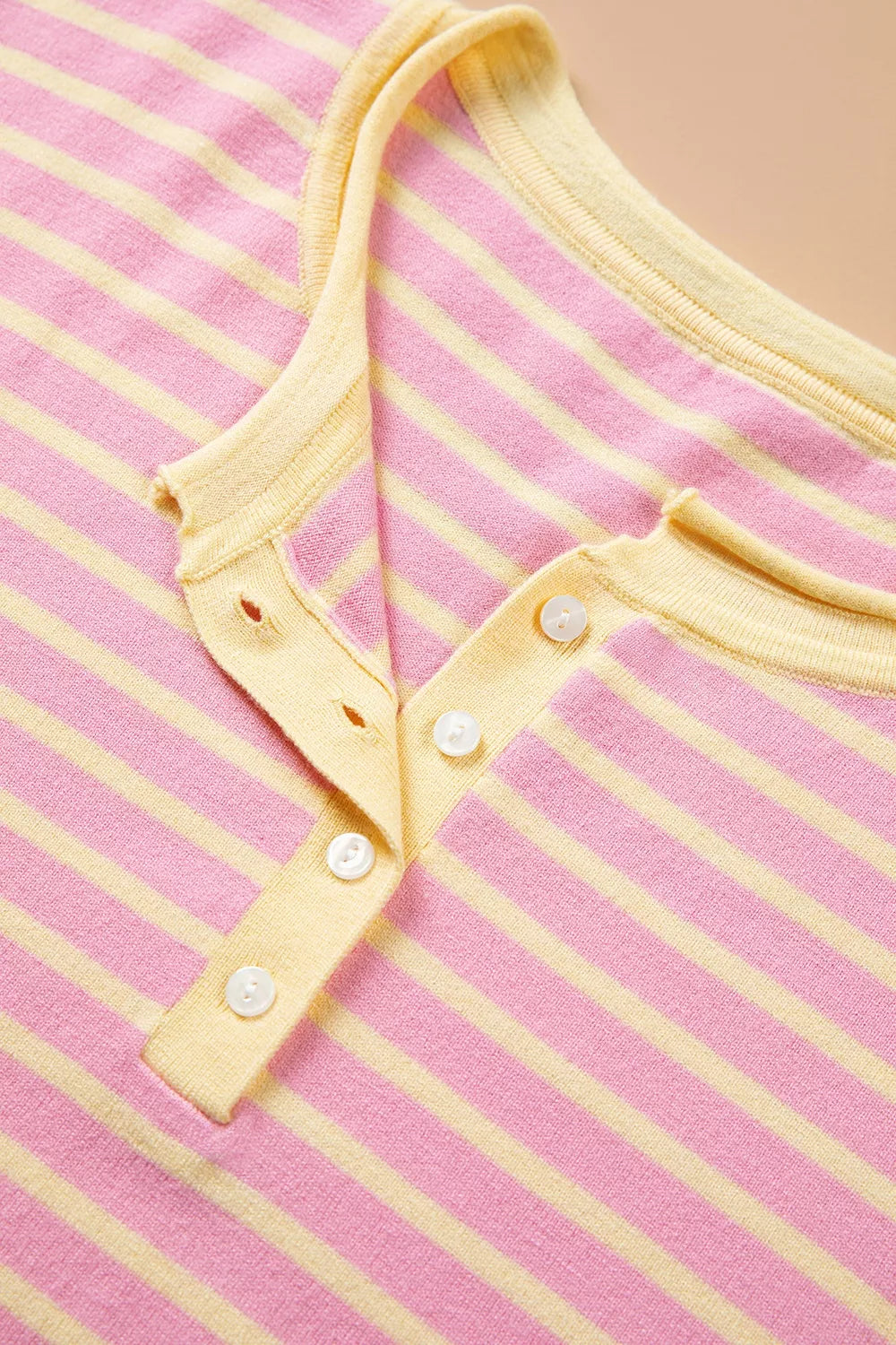 Plus Size Striped Long Sleeve Button Detail Sweater in Dusty Pink, view 9