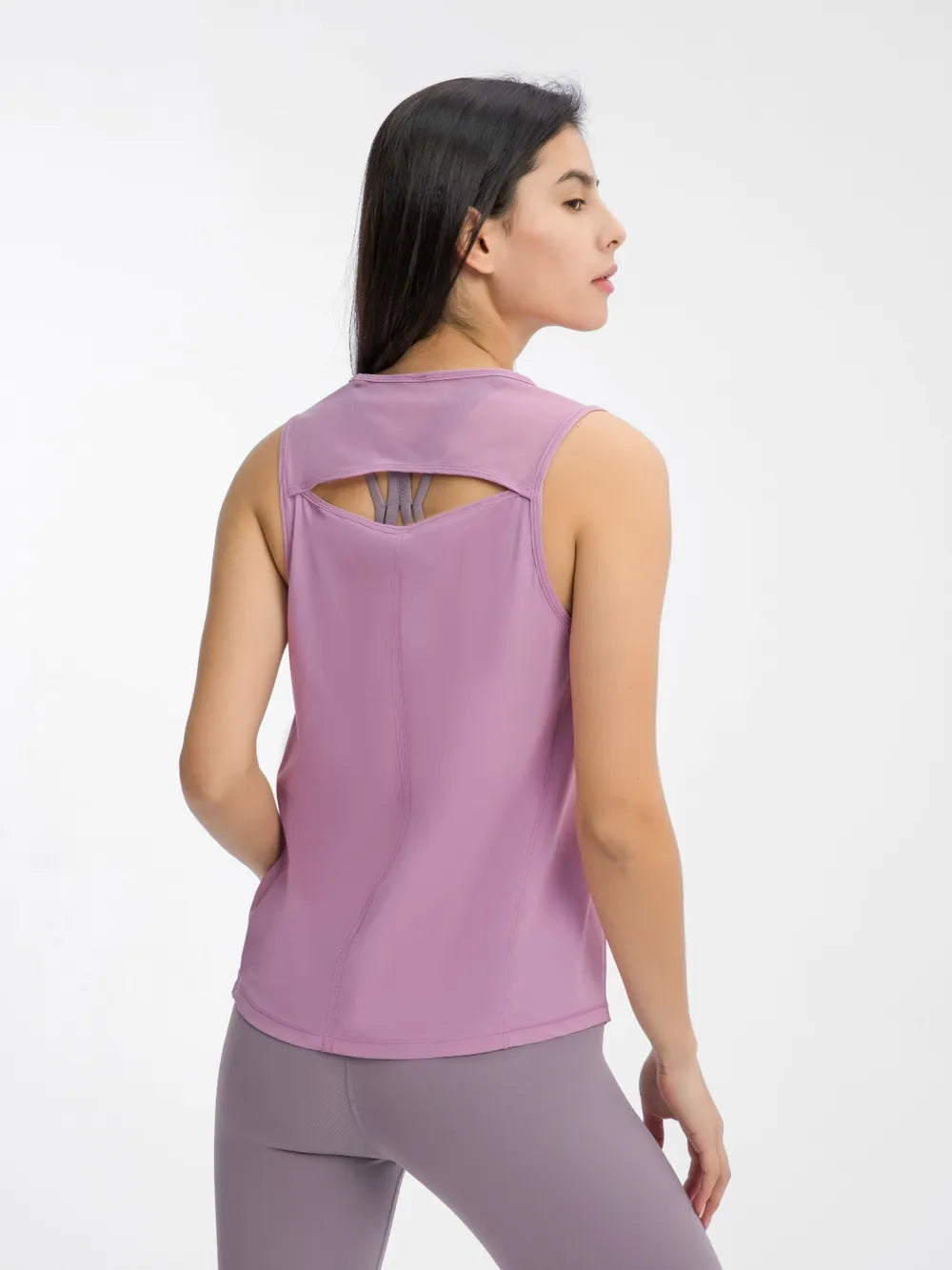 Millennia Cutout Back Round Neck Active Tank - Lilixa.store