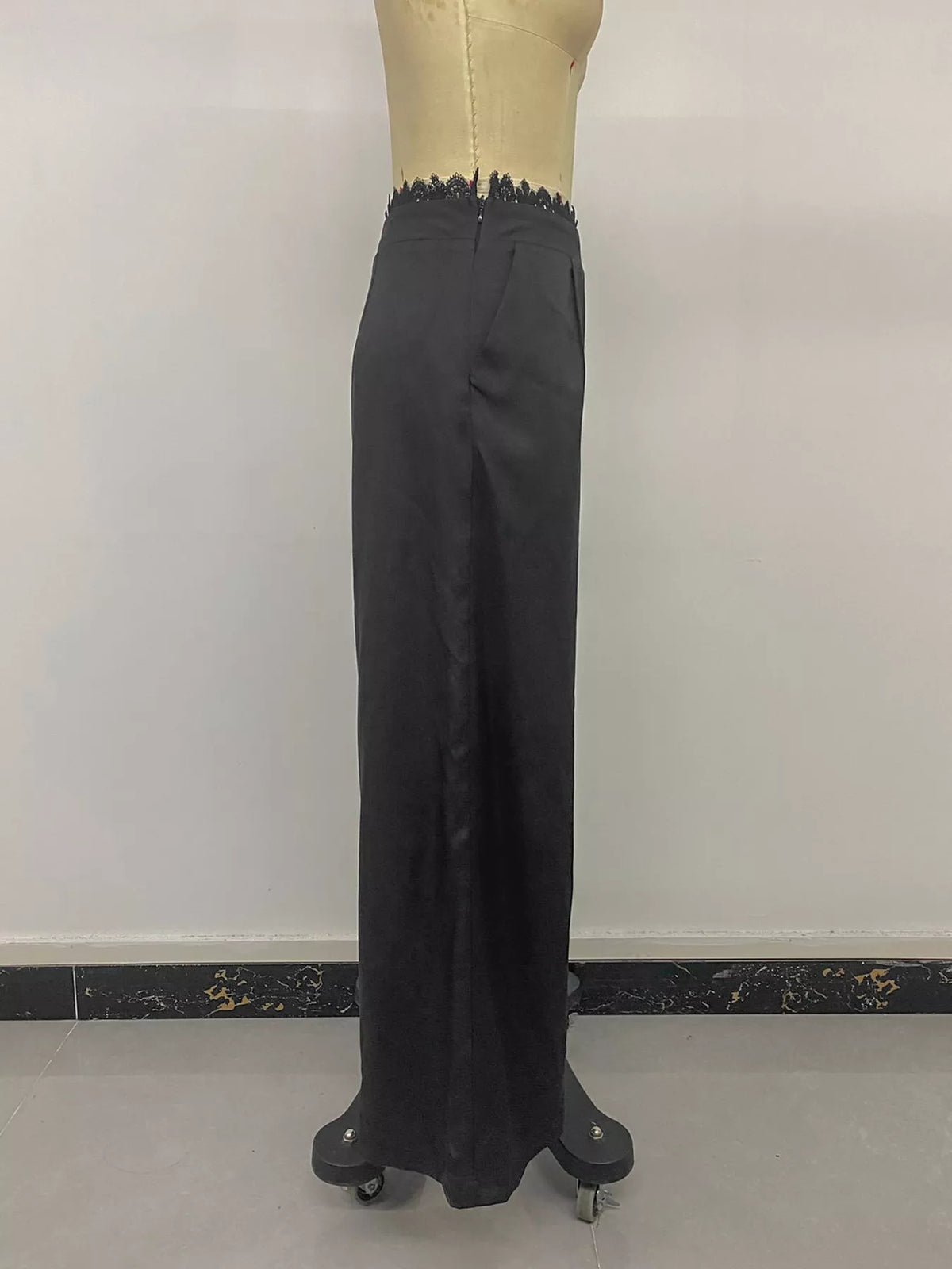 High-Waisted Wide-Leg Lace-Trimmed Pants