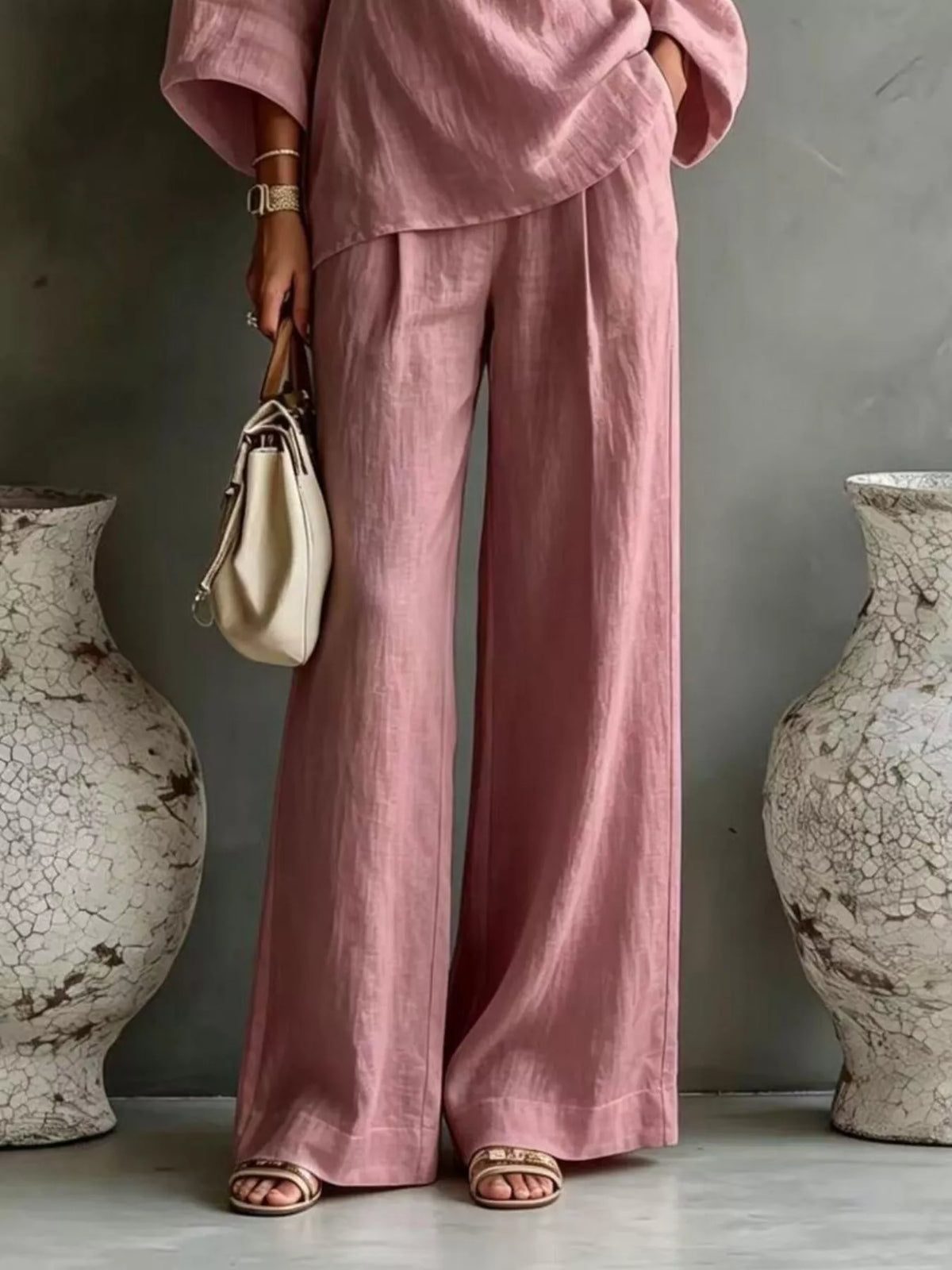 One Shoulder Top and Wide Leg Pants Set - Lilixa.store