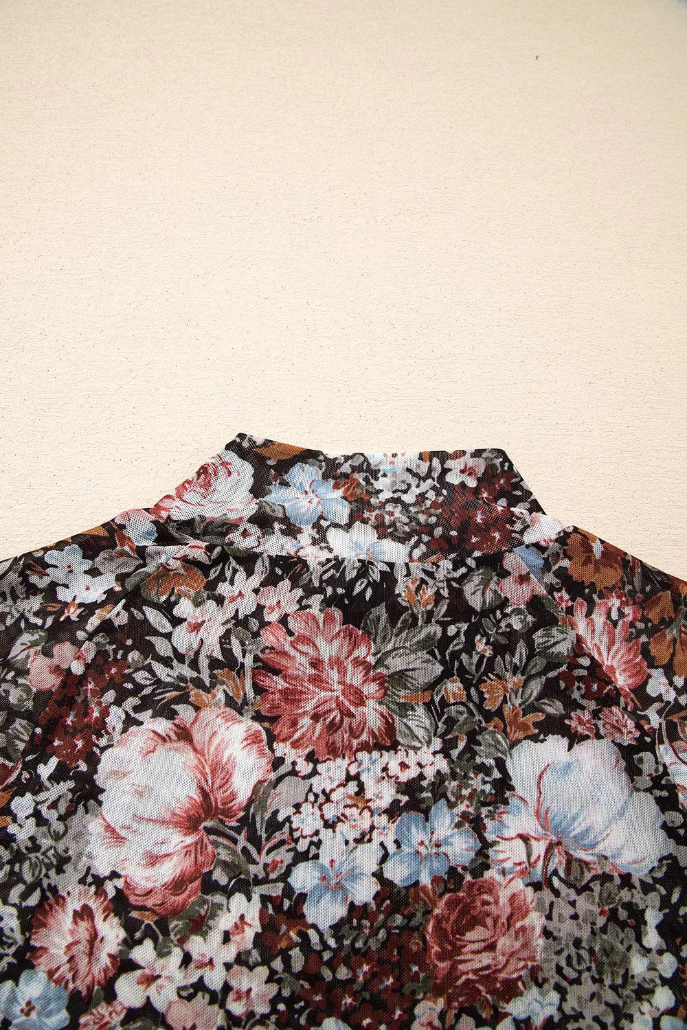Floral Print Mock Neck Sheer Mesh Top, view 8