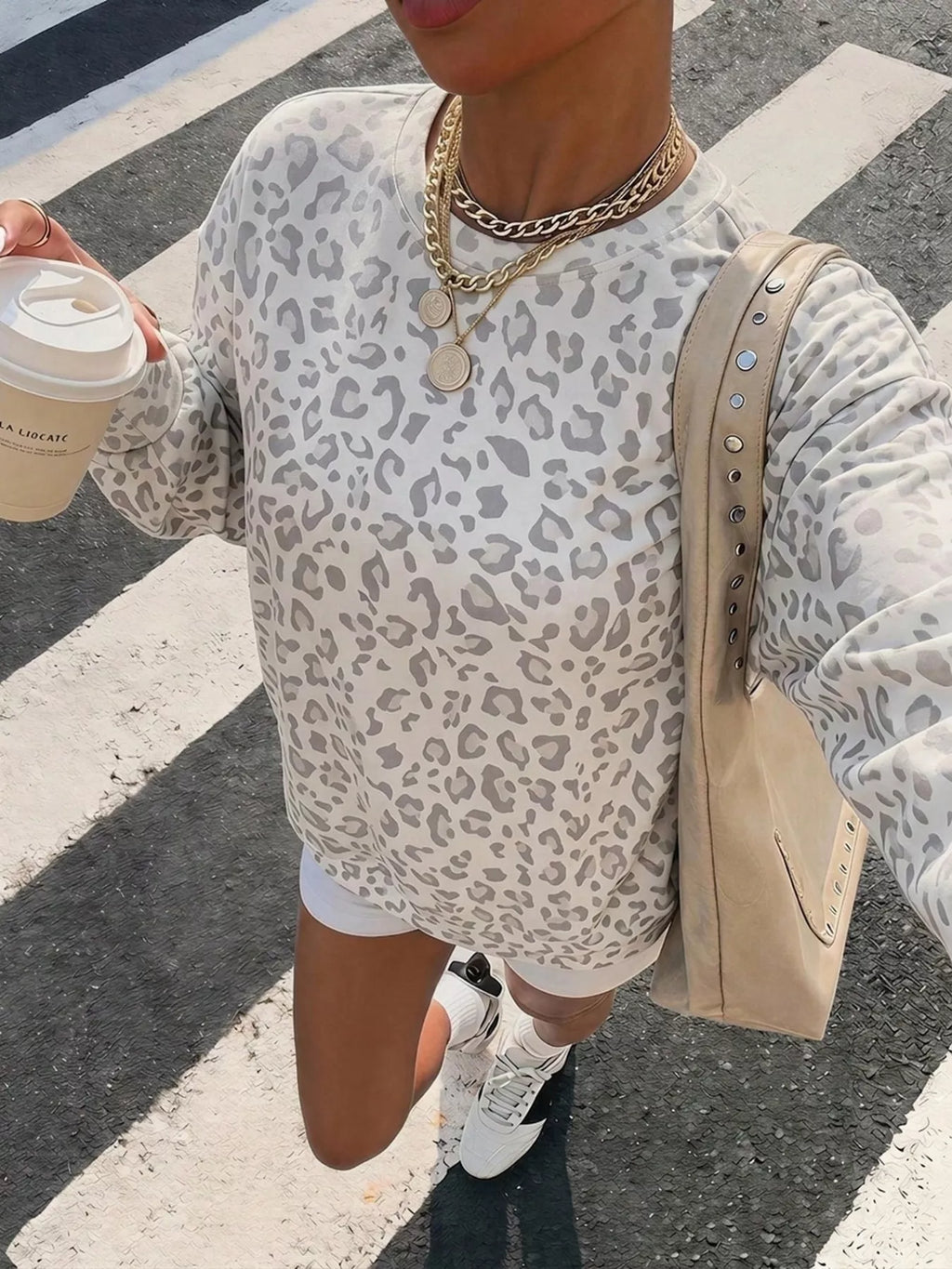 Leopard Print Crew Neck Sweatshirt - Lilixa.store