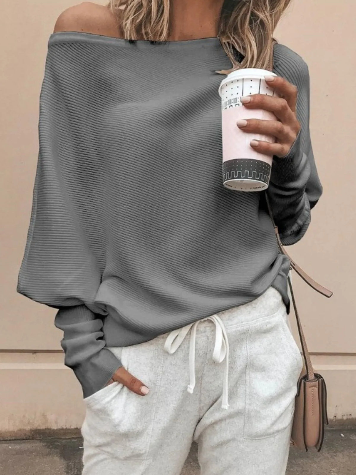 Single Shoulder Ribbed Knit Top - Lilixa.store