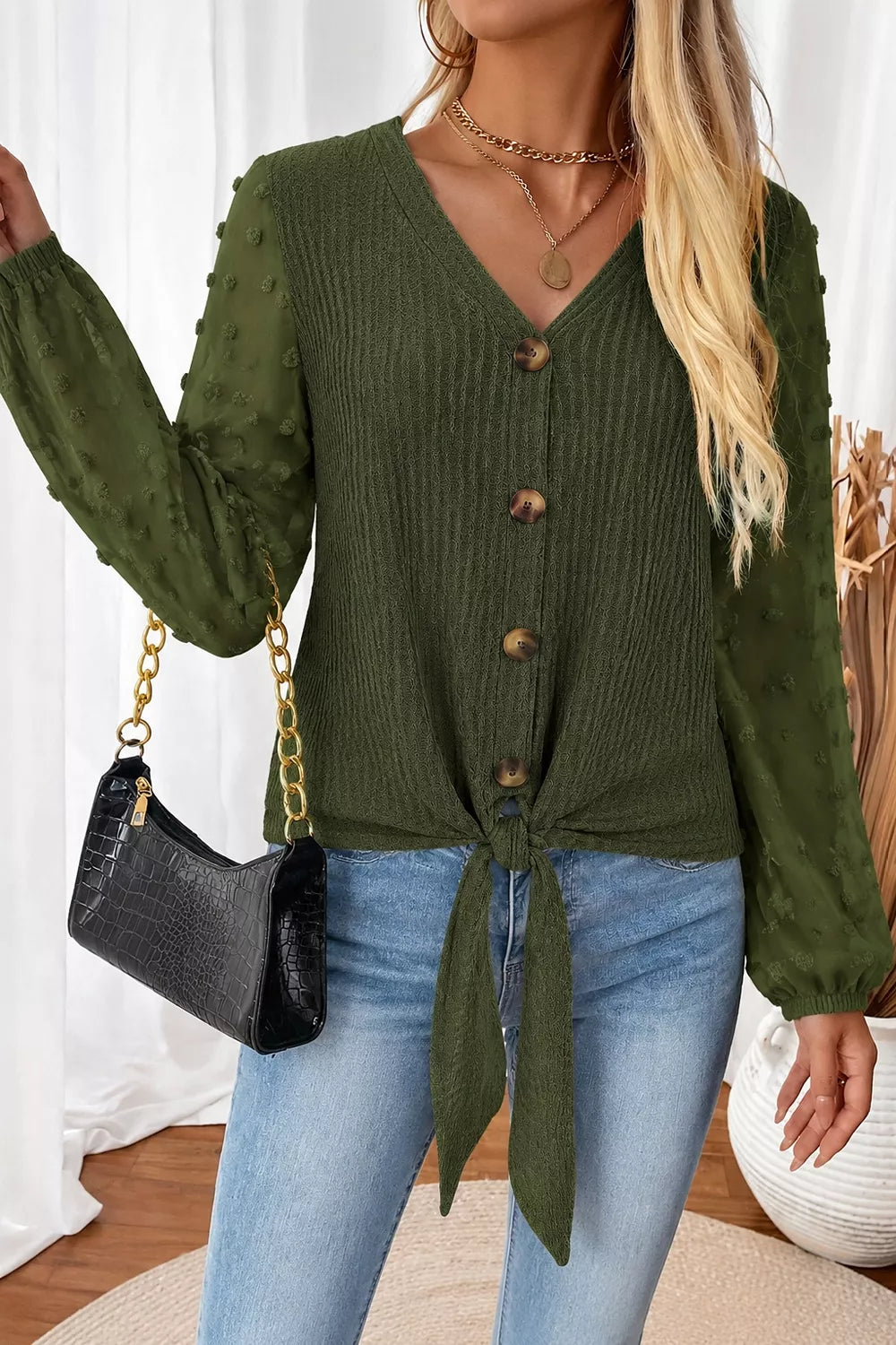 Swiss Dot Long Sleeve Button-Down Shirt