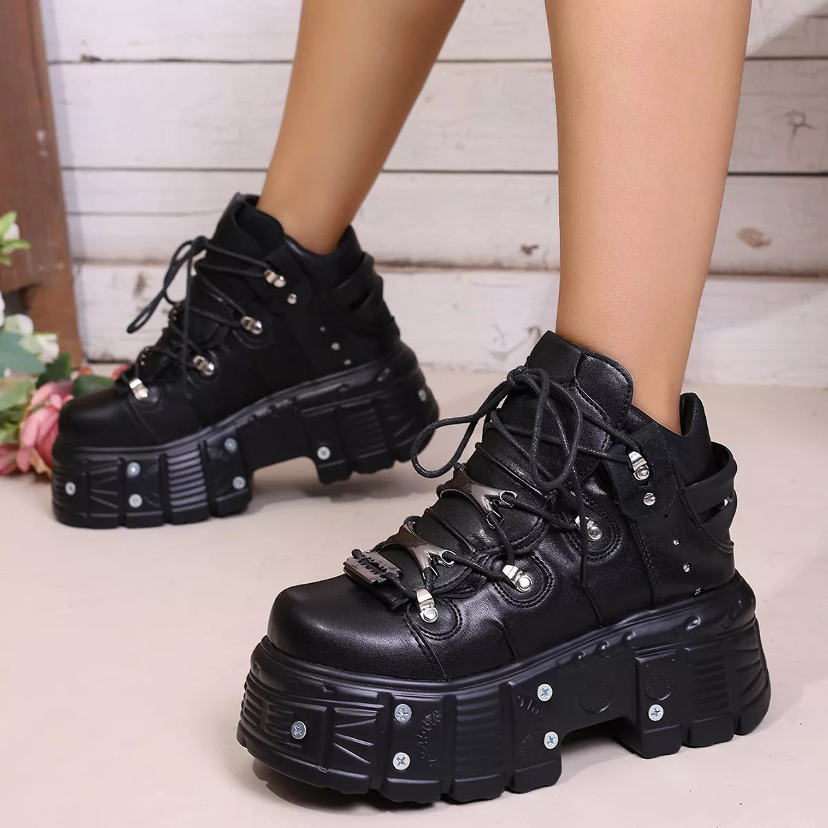 Platform Lace-Up Chunky Leather Shoes - Lilixa.store